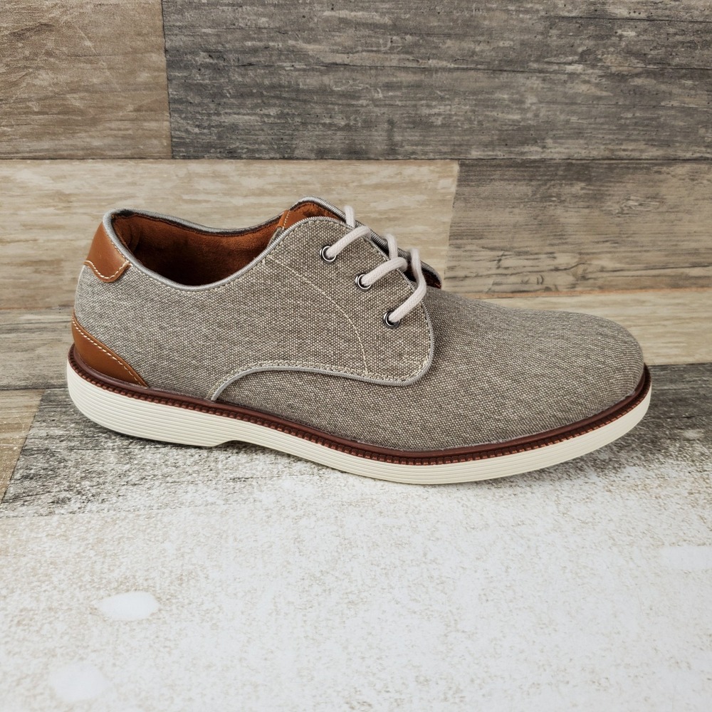 Florsheim Highland Kids Oxford Shoes Sz 2.5 M Taupe Canvas Lace Up Plain Toe